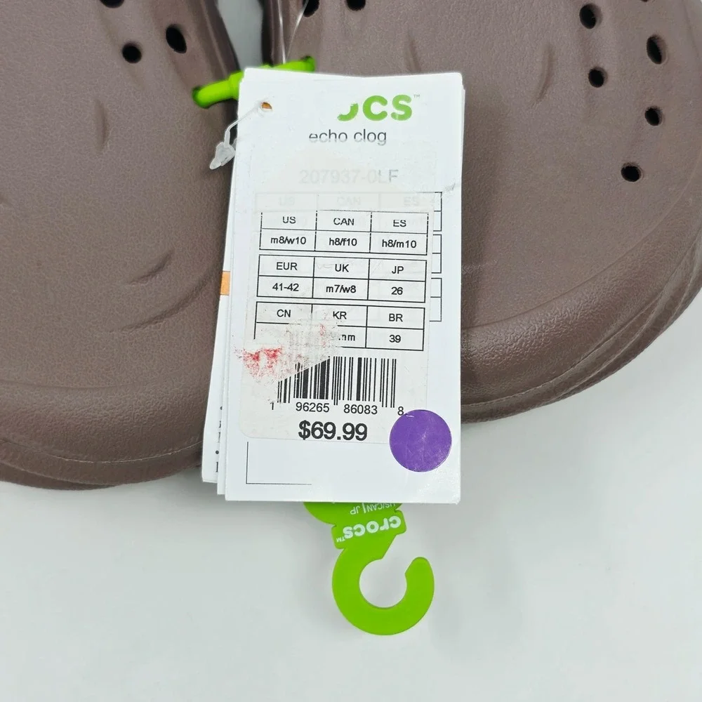 Crocs Echo Clog Brown Men's Size 8 / Women's Size 10 Slip On Sandal 207937-0LF